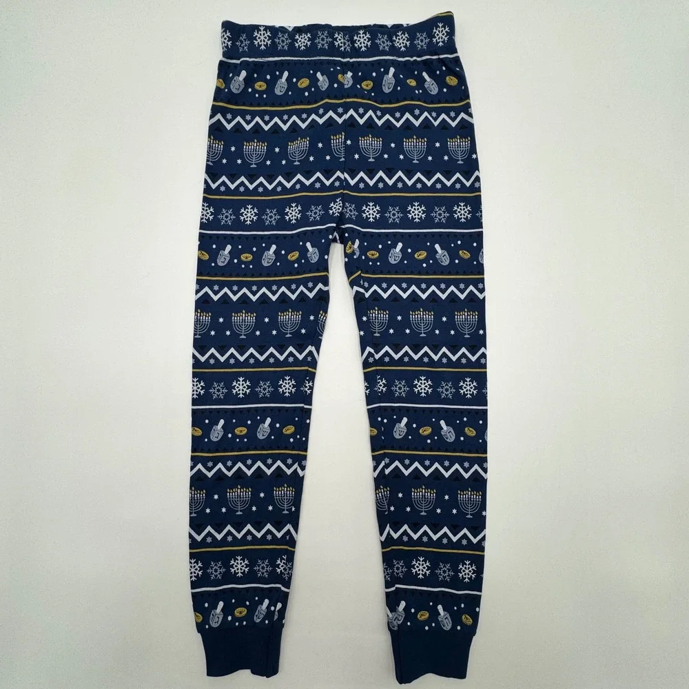 NEW Petit Lem Sleep Kids Pajamas Set Size 5 Blue Hanukkah Menorah Organic Cotton
